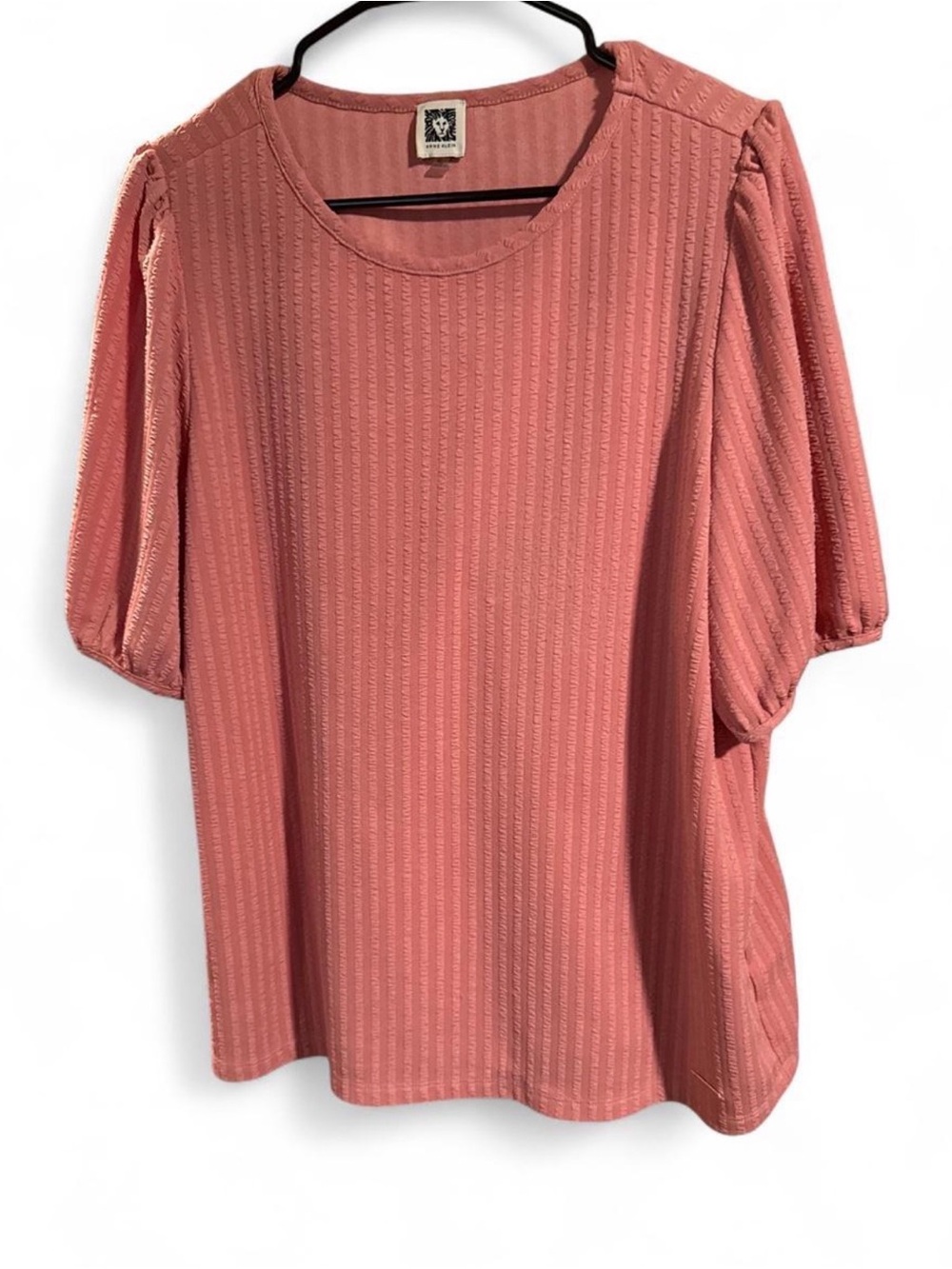 Anne Klein Ribbed Puff-Sleeve Scoop Neck Top - Rose